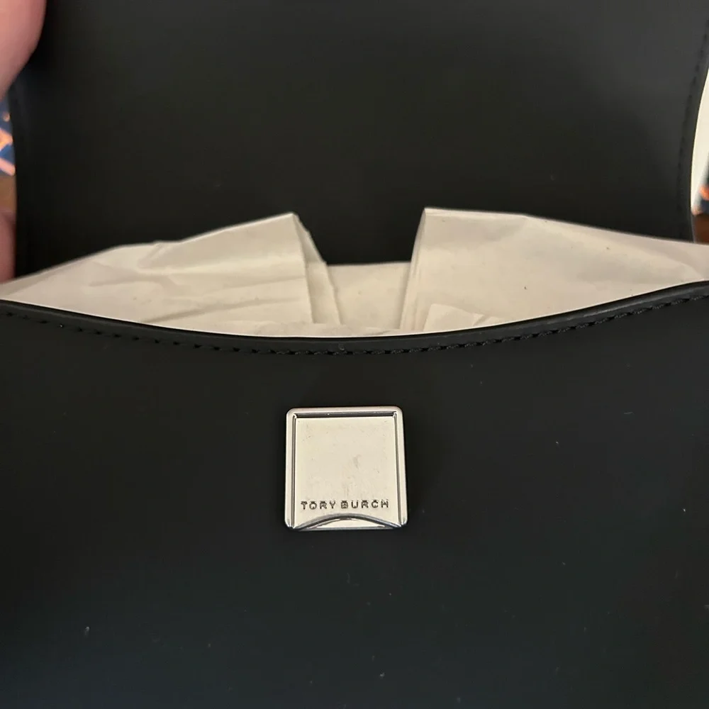 Tory Burch Britten Matte Mini Top Handle Crossbody Bag Black Silver - Picture 10 of 15